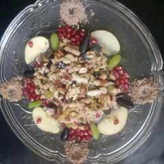 A picture of Pasta Fruit Salad with chocolate powder.
