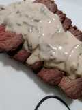 Roast beef with blue cheese mushroom sauce