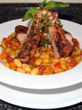 Roast Pork Ribs with Pilco-Style Cranberry Beans and Basil Pebre. JON STYLE