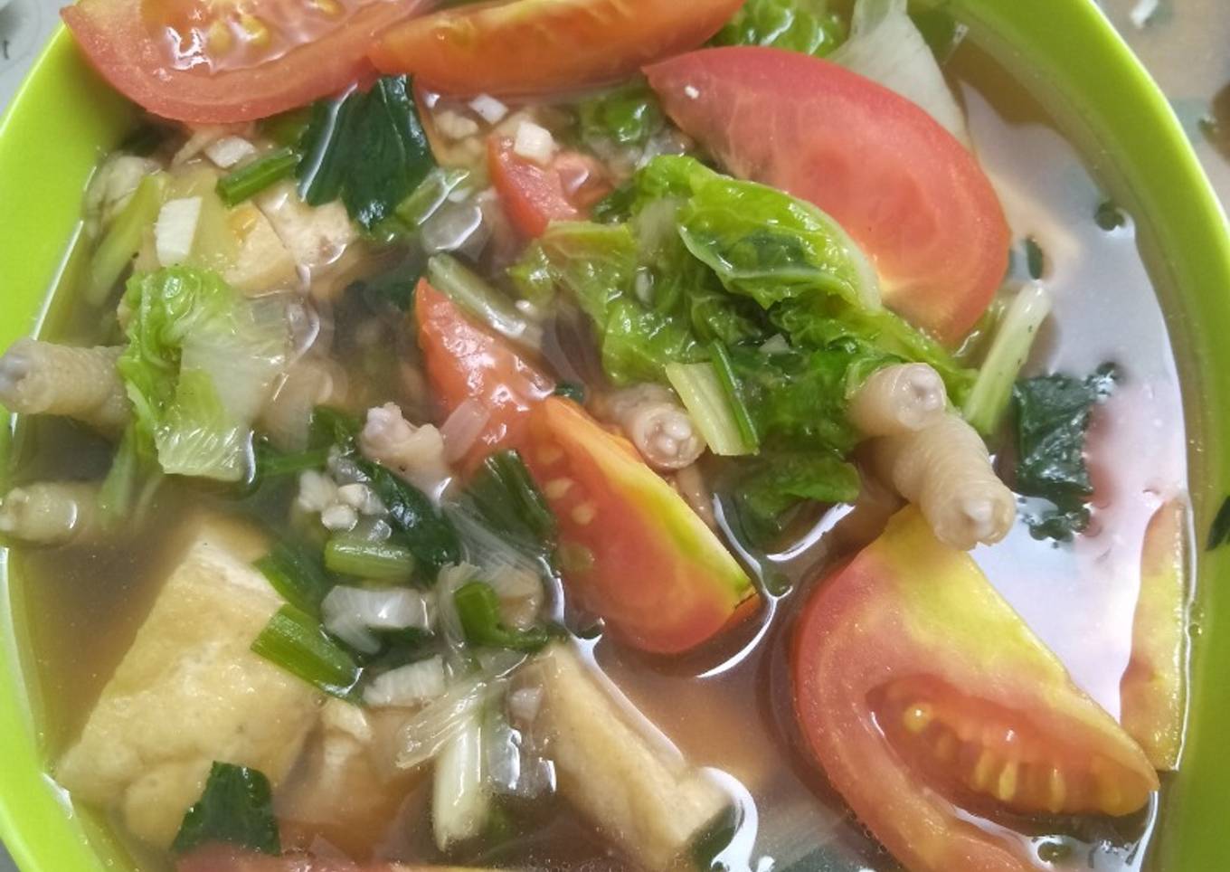 Tumis Sawi Putih kombinasi tahu dan cakar
