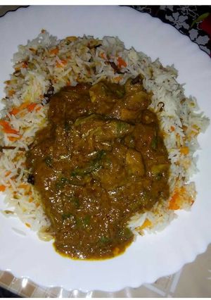A picture of Rice &chicken curry.