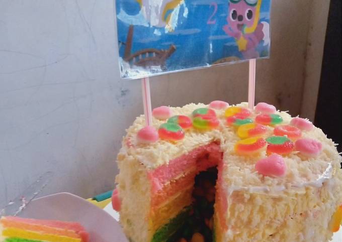 Rainbow cake kukus super lembut