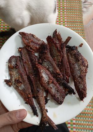 Hình của món Cá thu mặn chiên gừng.