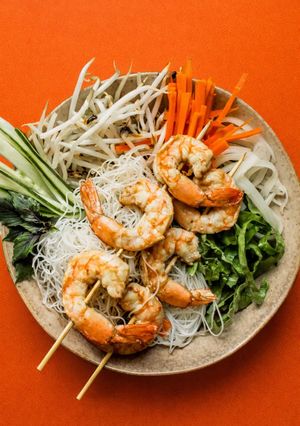 A picture of Stir-Fried Rice Noodles with Shrimp.