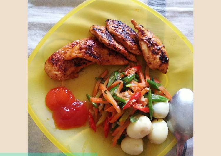 Resep Ayam BBQ + Tumis Sayur Telur Puyuh (Menu Diet) Anti Gagal