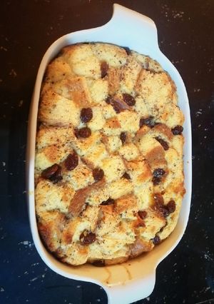 A picture of Bread and butter pudding #TeamTrees.