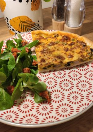 Une photo de Tarte poivron, poulet, chorizo