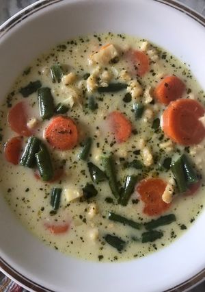 Tárkonyos zöldbableves, nokedlivel recept fotója
