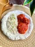 Albóndigas de remolacha y lentejas con salsa de tomate