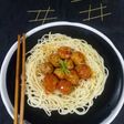 Chicken meatballs spaghetti