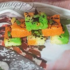 A picture of Colourful Semolina Dhokla.
