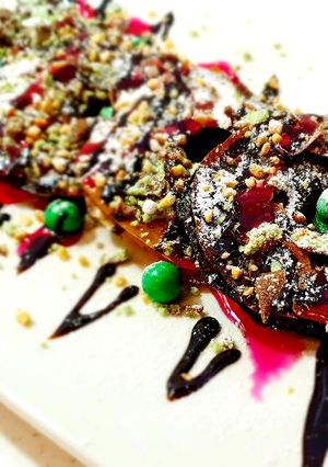A picture of Phyllo Chocolate Doughnuts #SahDessert.