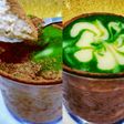 Modern chocolate mouses with greentea sauce