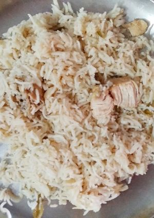 A picture of Chicken yakhni pulao.