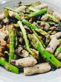 Buckwheat Tofu Gnocchi with Fresh Herbs, Mushroom, Asparagus, and Walnut Ragù
