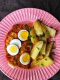 Merluza en piperrada con patatas gajo en MyCook Touch