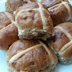 Vickys Easter Apple Cinnamon Hot Cross Buns, GF DF EF SF NF A picture of Vickys Easter Apple Cinnamon Hot Cross Buns, GF DF EF SF NF.