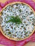 Torta con ricotta, fave e piselli al profumo di aneto e zenzero
