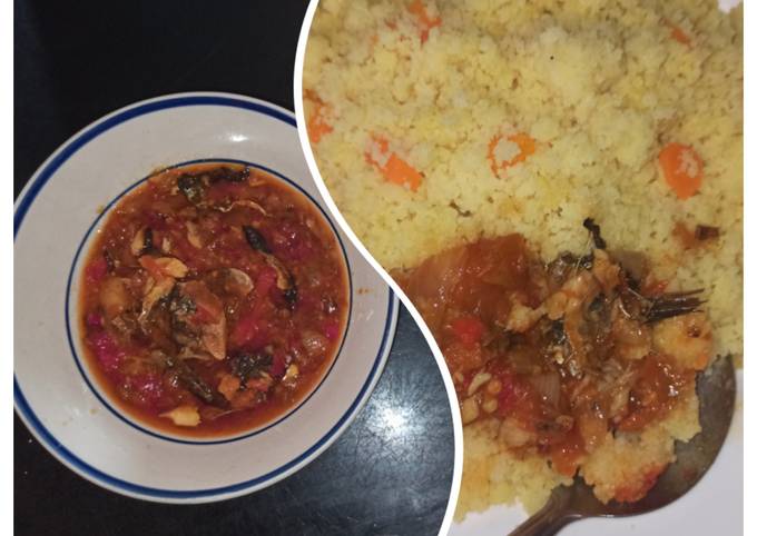 Steps to Make Jamie Oliver Couscous da sauce na soyayyen kifi