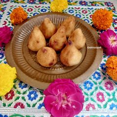 A picture of Fried little millet modak stuffed with Coconut and mava (Ganesh chaturthi special).