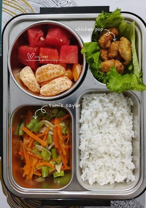 Foto resep Bekal Chicken Popcorn dan Tumis Sayur