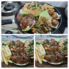 A picture of Veg Chinese Manchurian restaurant style indo Mexican sizzler.