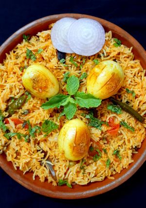 A picture of Egg biryani for kids.