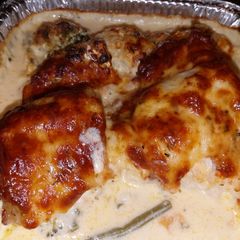 A picture of My baked cod in Alfredo sauce #keto #low-carb #fish #dinner.