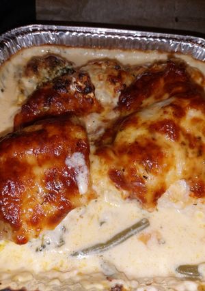 A picture of My baked cod in Alfredo sauce #keto #low-carb #fish #dinner.