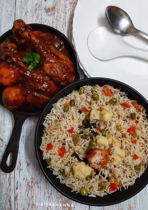 A picture of Veg Pulao with seasonal winter Vegetables.