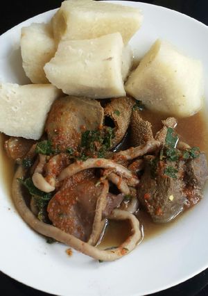 A picture of Goat offals pepper soup and offals.