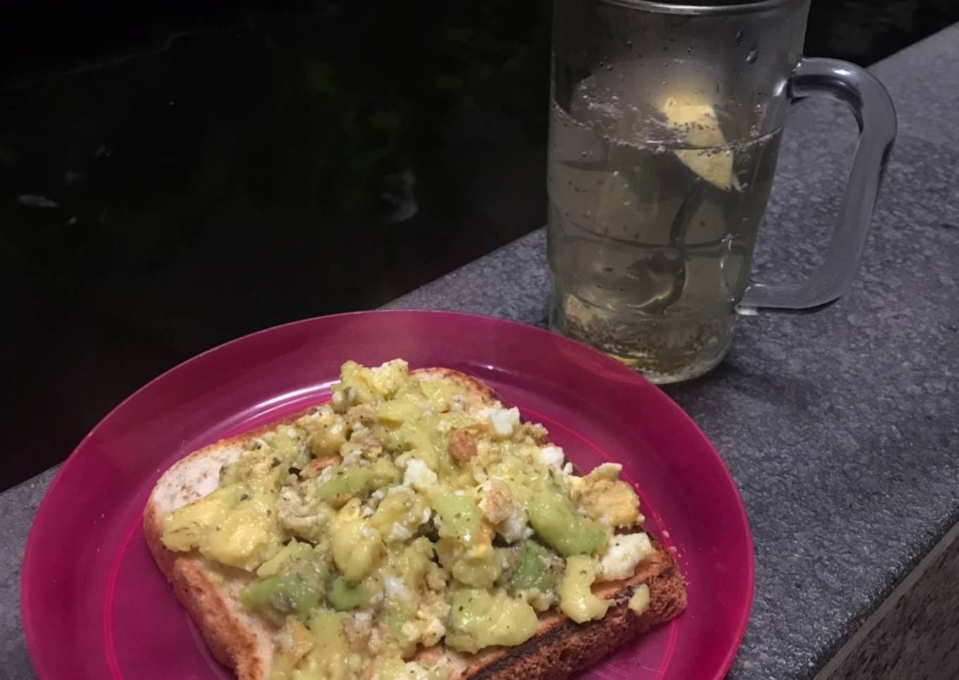 Egg Avocado toast + Lemon honey chia hot water (healthy breakfast)