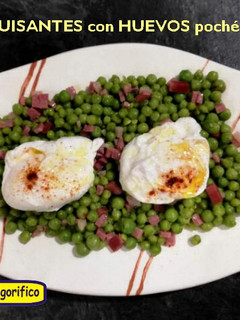 Una foto de Guisantes con Jamón y Huevos poché