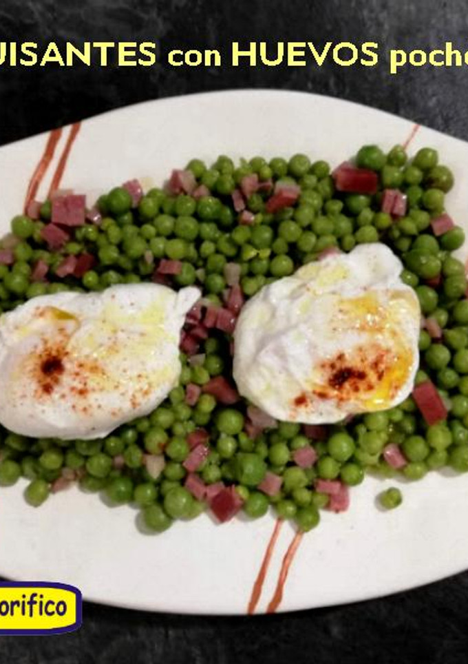Una foto de Guisantes con Jamón y Huevos poché