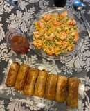 Rollitos primavera, arroz tres delicias y salsa agridulce. 🐉 🥢🥡🍜