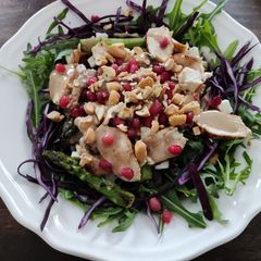 A picture of Chicken asparagus salad.