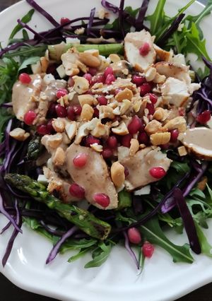 A picture of Chicken asparagus salad.