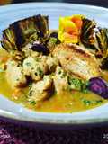 Zuppa di pollo con carciofi,aromatizzata al curry