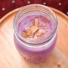 A picture of Taro Latte/ Sweet Potato Latte.