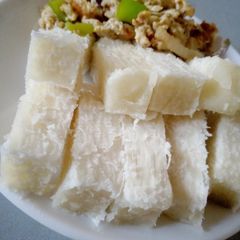 A picture of Cooked yam with scrambled egg.
