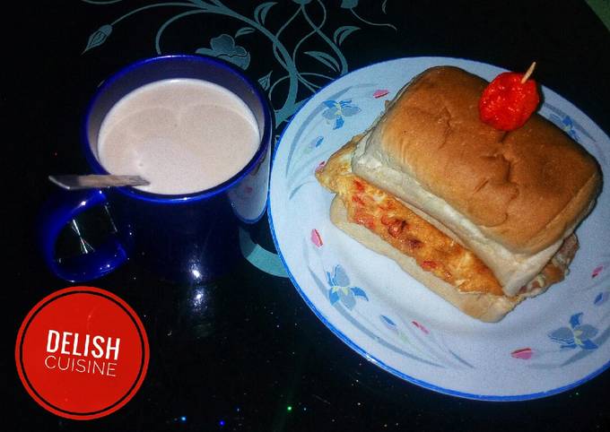 Egg sandwich and a cup of hot tea