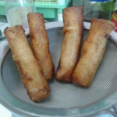 A picture of Savory pork and vegetable egg roll.