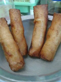 A picture of Savory pork and vegetable egg roll.