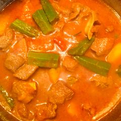 Meat curry with potato and bindy A picture of Meat curry with potato and bindy.