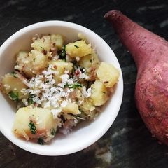 A picture of Sweet potato sabji for fasting.