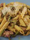 Penne a la carbonara de trigueros y butifarra