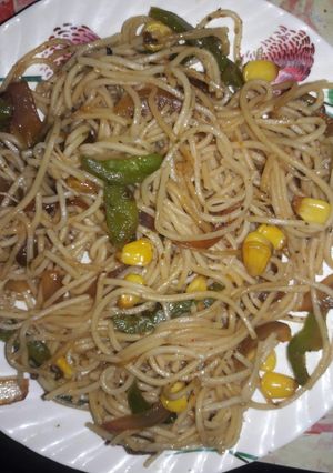A picture of Lemony chilli garlic noodles.