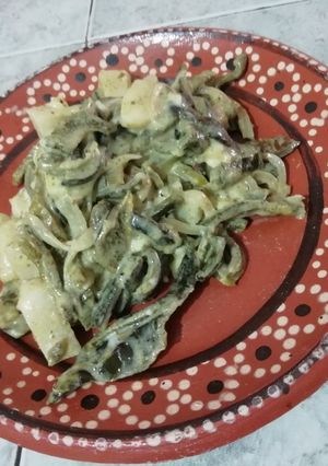 Una foto de Rajas a la crema con queso mozzarella