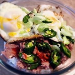 A picture of Slight Spice Egg and Tuna Rice Bowl.