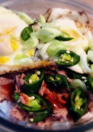 A picture of Slight Spice Egg and Tuna Rice Bowl.